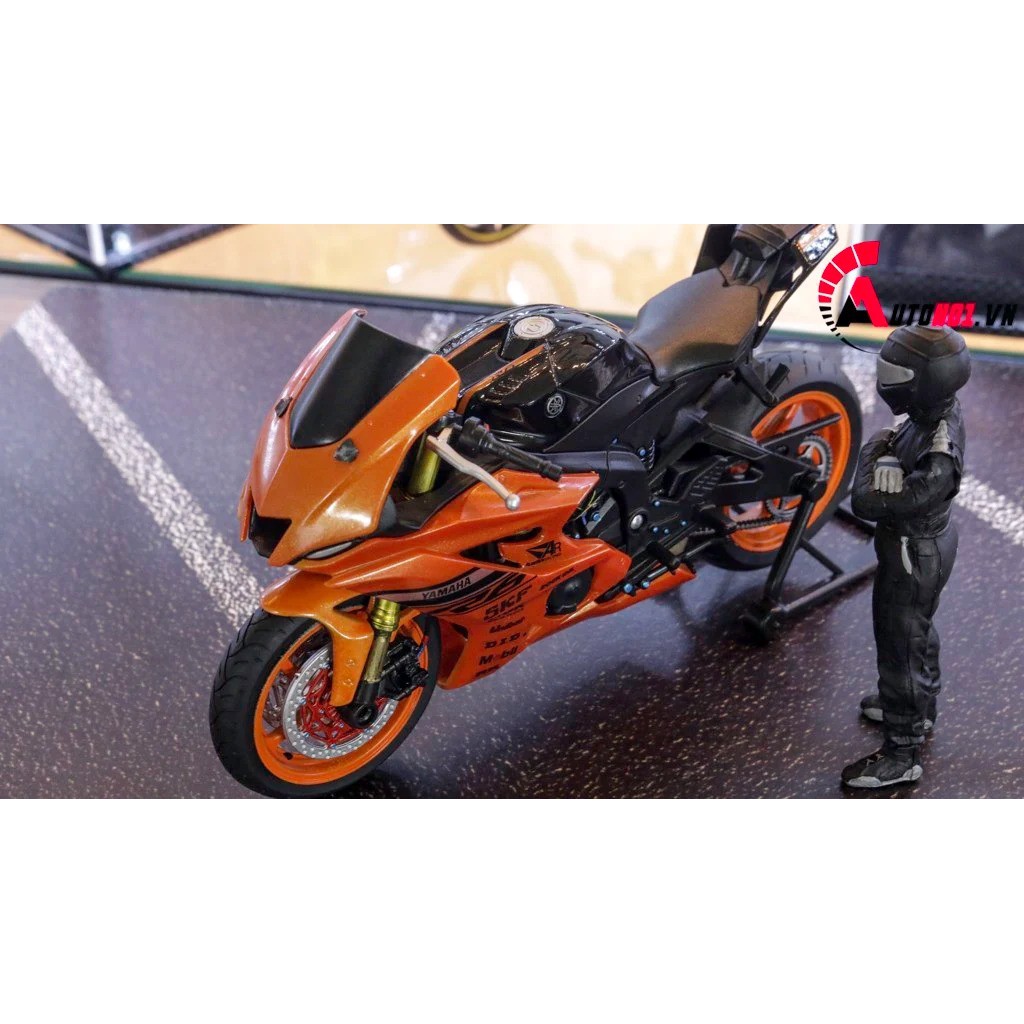 MÔ HÌNH XE YAMAHA R6 ORANGE ĐỘ MÂM - PÔ KIM LOẠI AUTONO1 D163