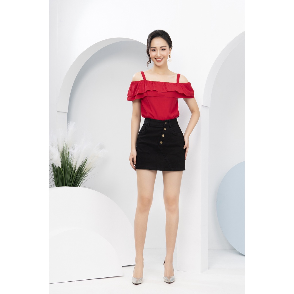 Áo Sơ Mi Nữ Trễ Vai Phối Bèo Luperi chất liệu lụa mát mềm mịn cho nàng đi chơi dạo phố LFSM1149