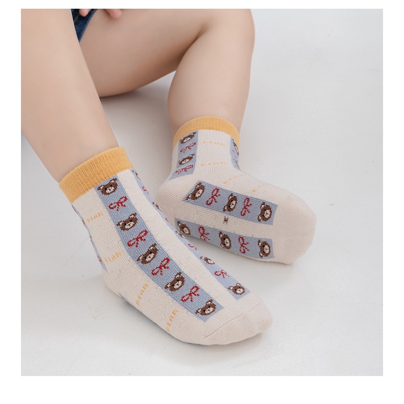 Set 5 Đôi Tất Cotton Chủ Đề Gấu Uống Nước KokoroCare HW-03 Cho Bé Trai S / M / L 1-8 Tuổi