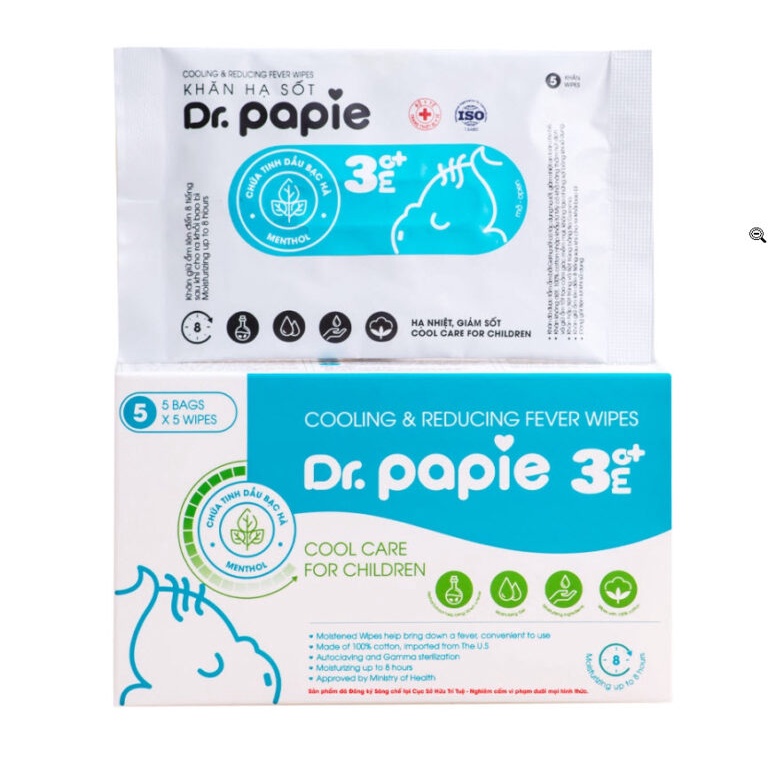 Khăn Lau Hạ Sốt Cho Bé Dr. Papie Dùng Được Cho Trẻ Sơ Sinh