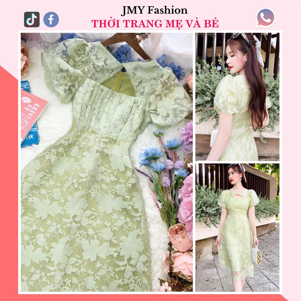 V2946 Váy đầm nữ voan organza  váy hoa xanh bơ dáng dài -  Dolce viva colection