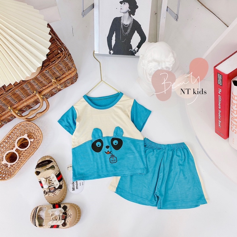 Bộ quần áo cộc tay mùa hè chui cổ vải thun lạnh mỏng mát hình thú Minky Mom bé trai bé gái