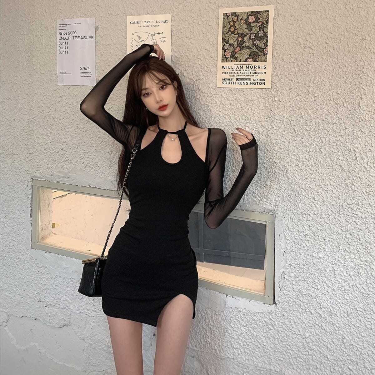 Váy Ôm🌼NaNo Studio🌼sang chảnh sexy khâu lưới treo cổ quây túi mỏng hông Đầm khoét vai khí chất body hot tresnd cá tính