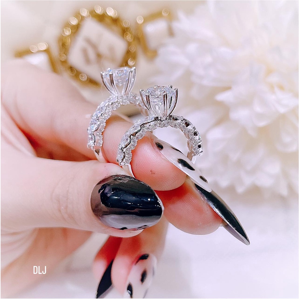Nhẫn nữ bạc ý sang chảnh đá kim cương nhân tạo lấp lánh cực nổi tay có đủ size,MS0105,phụ kiện trang sức,Vàng bạc an chi
