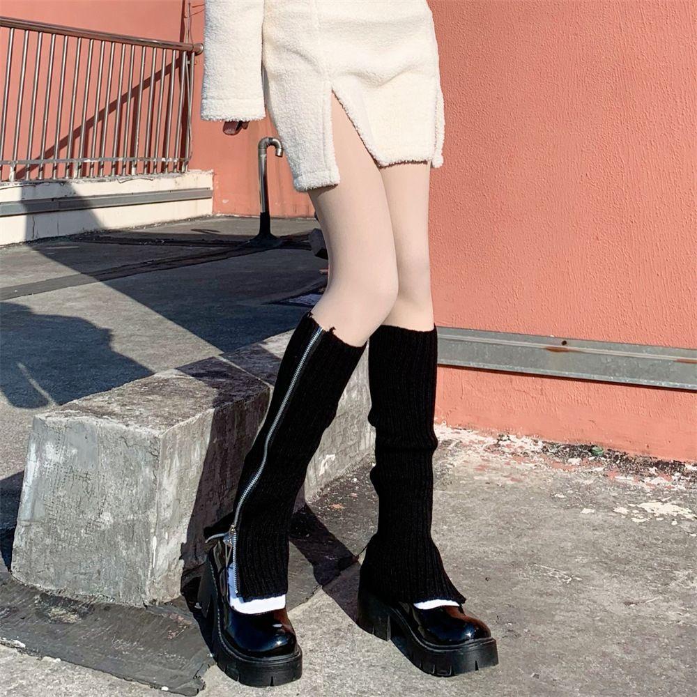 Daron Vớ Có Khóa Kéo Màu Trơn Cá Tính Phong Cách Harajuku Punk Hàn Quốc