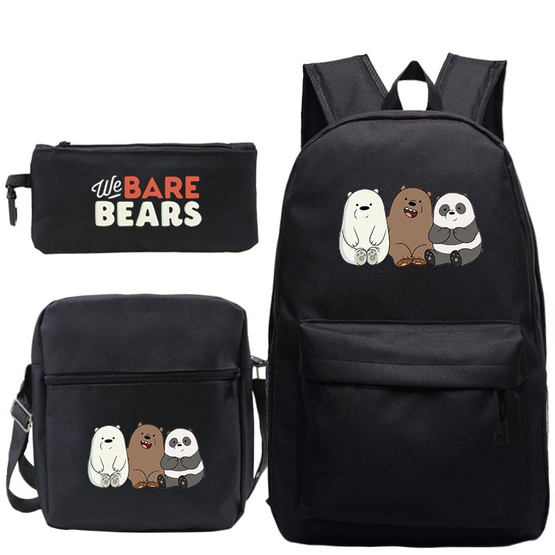 Set balo học sinh kèm bóp viết và túi đựng hộp cơm in hình We Bare Bears