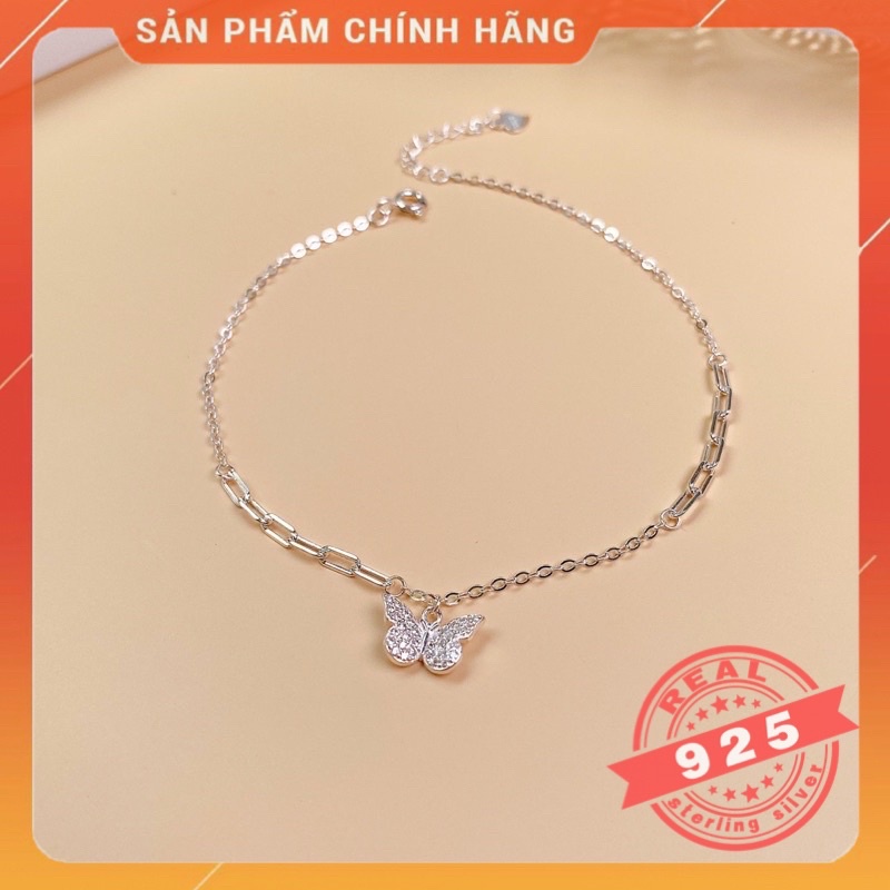 Lắc chân bạc nữ đính đá xinh mix hình con bướm LC343 - Cam kết chuẩn bạc thật s925 Cao cấp