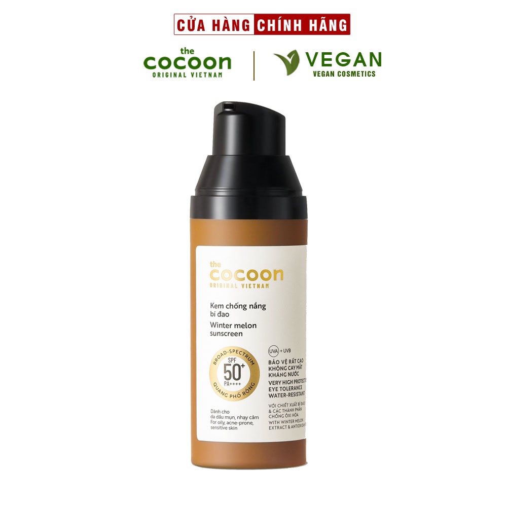 Kem chống nắng bí đao quang phổ rộng, bảo vệ rất cao SPF 50 +, PA ++++ Cocoon 50ml thuần chay