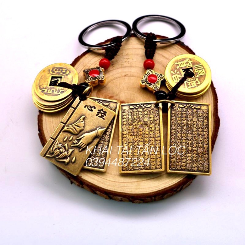 Móc khoá xu ngũ đế và thẻ khác Bát Nhã Tâm Kinh bằng đồng