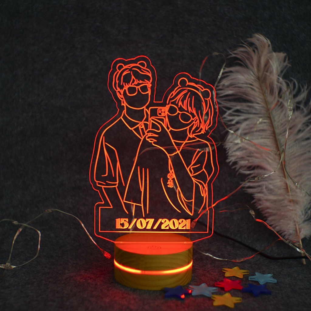 Đèn Khắc Hình Theo Yêu Cầu, Đèn Ngủ Led 3D Trang Trí Decor Phòng 16 màu có điều khiển