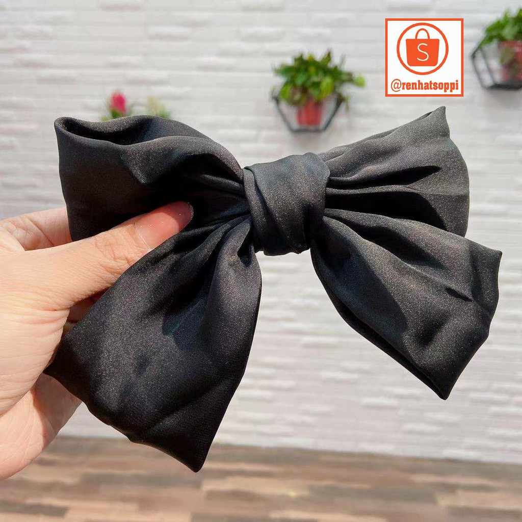 Kẹp tóc phối nơ bản tiểu thư cỡ lớn, kẹp tóc nơ kiểu Hàn Quốc cực điệu