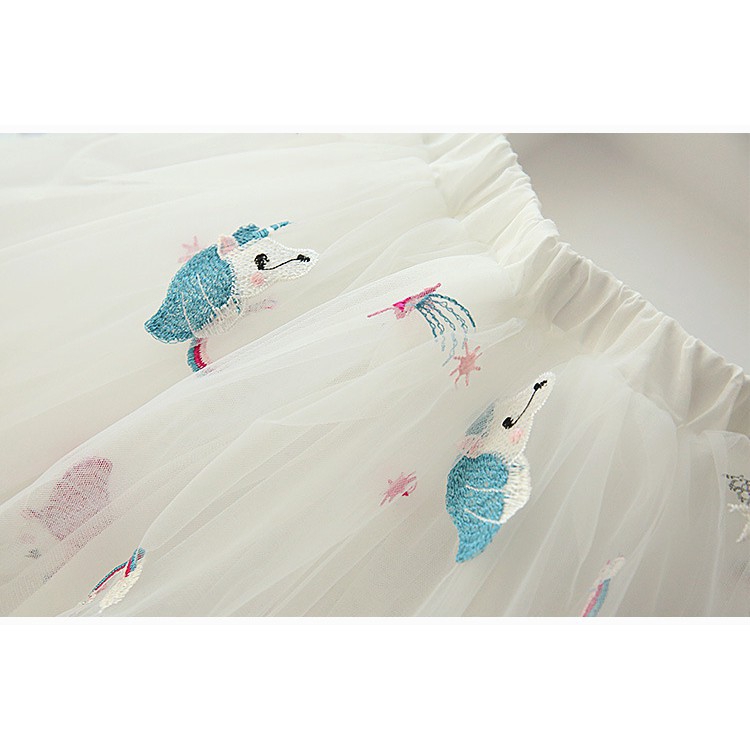 Đầm Xòe Công Chúa In Hình Kỳ Lân Hoạt Hình Dễ Thương Cho Bé Gái