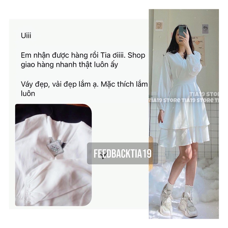 Váy trắng tầng cổ V Tia19 . Đầm trắng tiểu thư dáng xoè ( Ảnh thật) | BigBuy360 - bigbuy360.vn