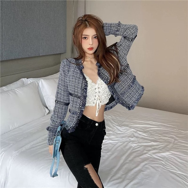 Áo dạ tweed mỏng khoác nhẹ kèm ảnh thật