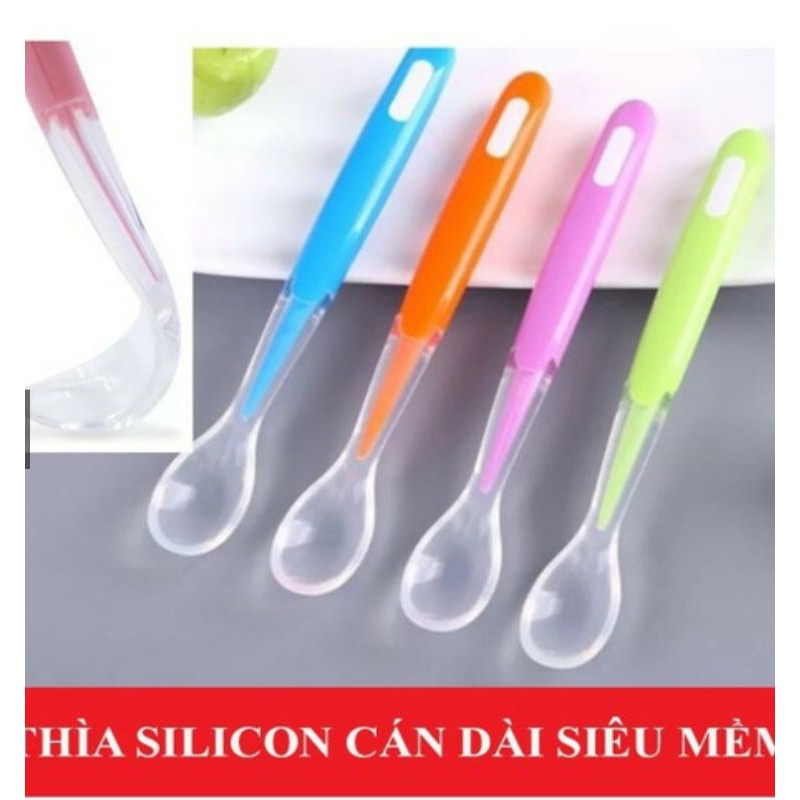 Thìa ăn dặm cán dài silicon cho bé cao cấp