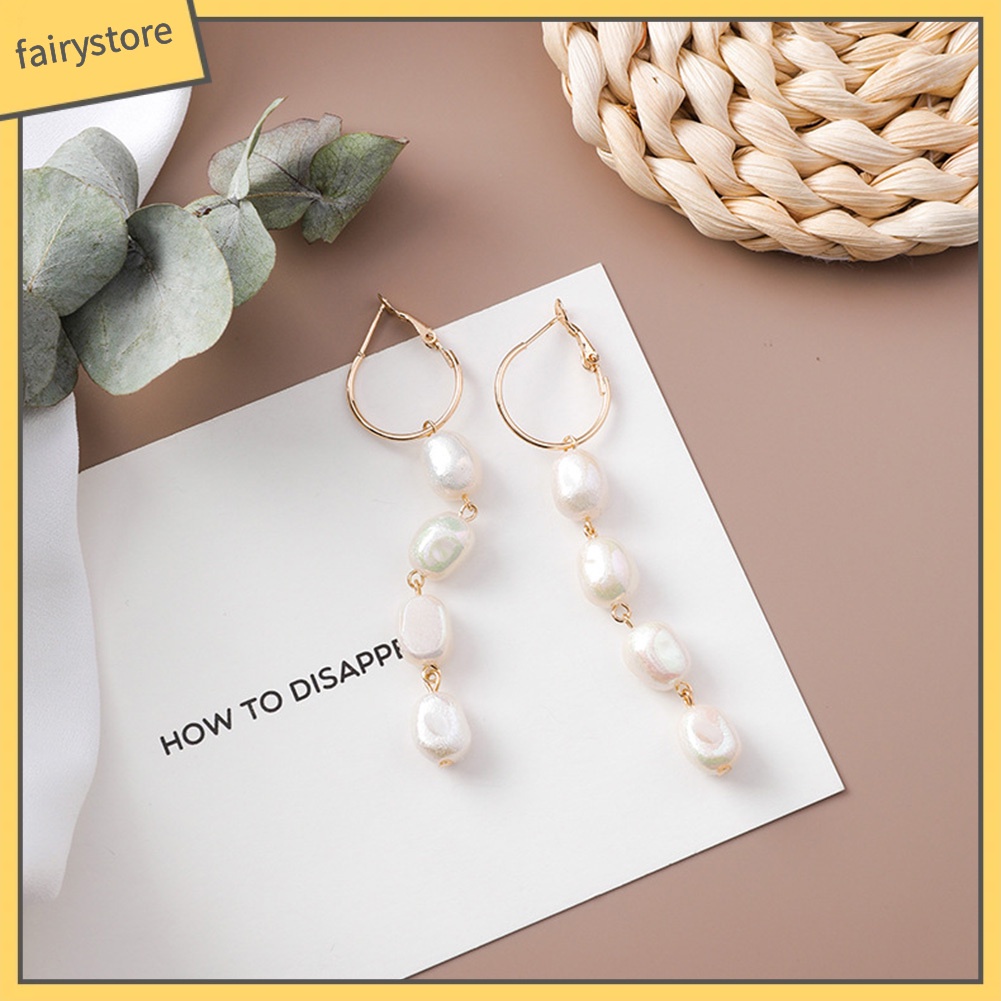 Hoa tai dáng dài phối hạt ngọc trai nhân tạo phong cách cổ điển cho nữ