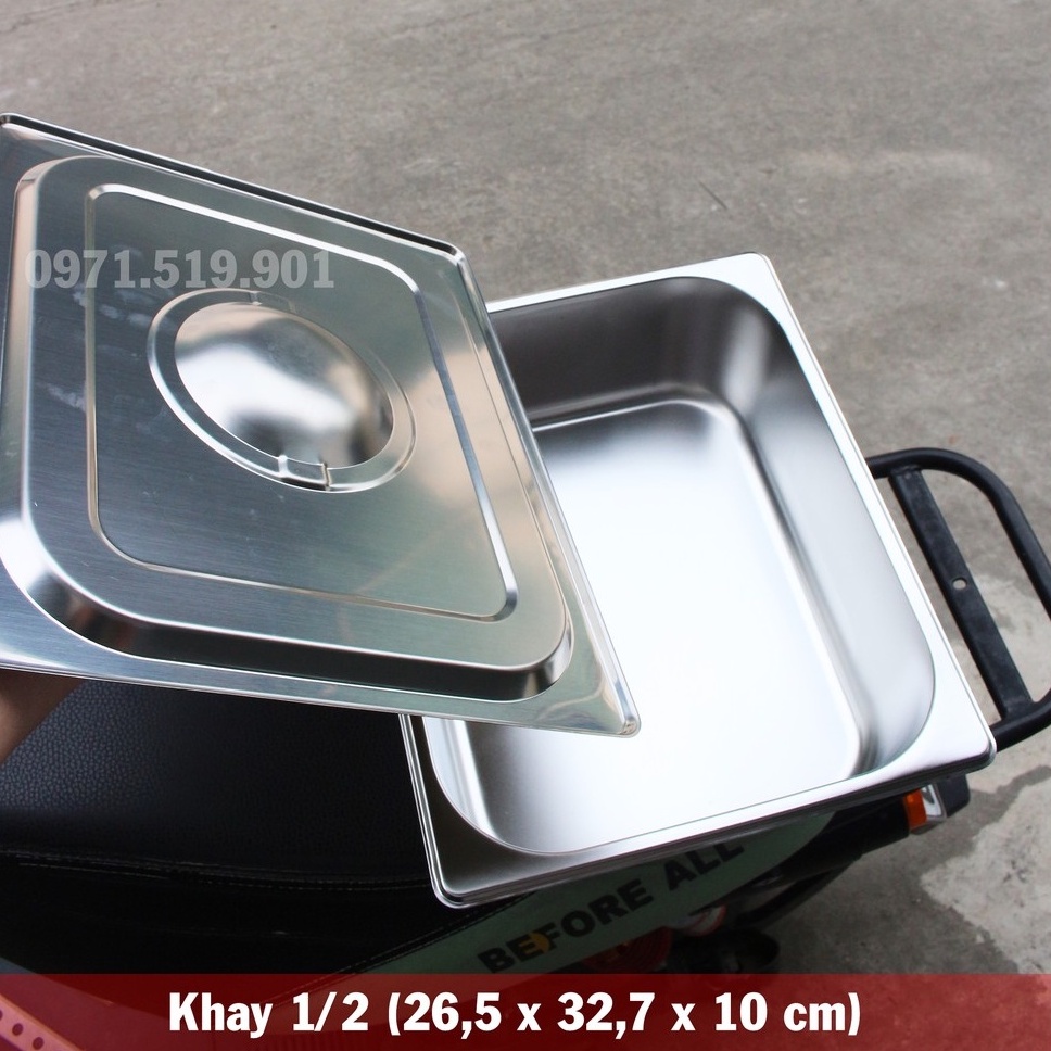 Khay đựng thạch inox 304 - khay topping GN 1/2 sâu 10cm có nắp