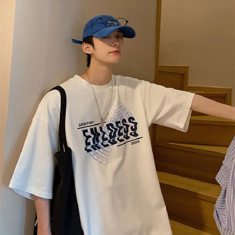 Áo Thun Dáng Rộng In Chữ Phong Cách Hip Hop Đường Phố Hàn Quốc Thời Trang Mùa Hè Cho Nam