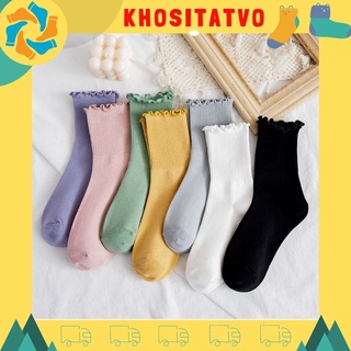 [Freeship] Tất, vớ nhún cổ bèo nữ cao cổ phong cách Vintage Hàn Quốc, hiệu MHAN cao cấp, chất liệu cotton, có nhiều màu