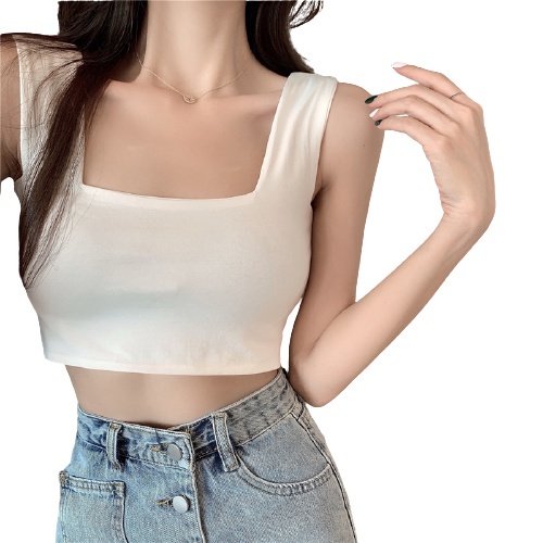 Áo croptop QKOOLE cổ vuông ôm dáng màu trơn phong cách Hàn Quốc thời trang dành cho nữ
