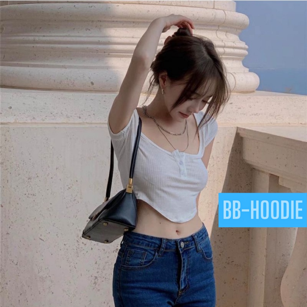 [ HÓT CROPTOP ] Áo croptop LORI nữ vạt bầu cúc cài - NHA