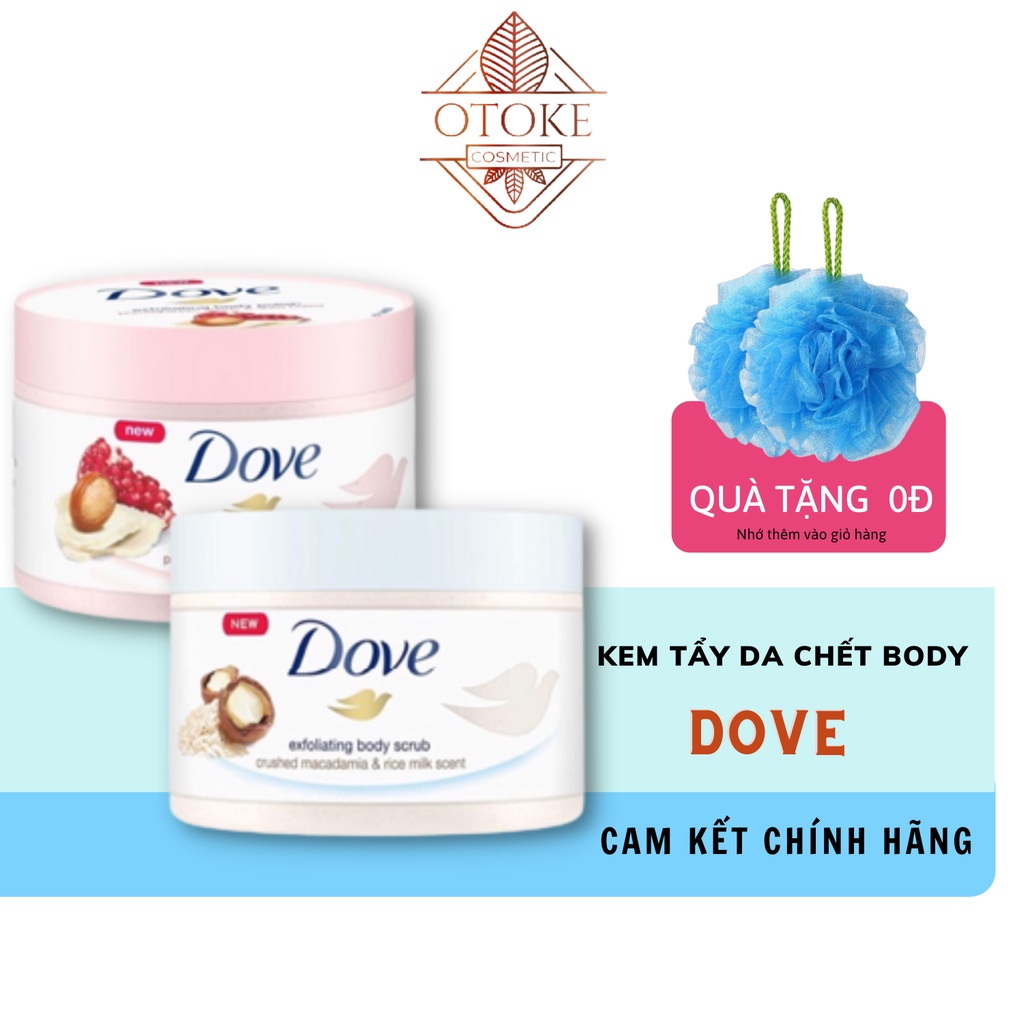 Kem Dove giúp tẩy tế bào chết chăm sóc da chiết xuất bơ hạt mỡ và hạt lựu 298g-Bản Đức