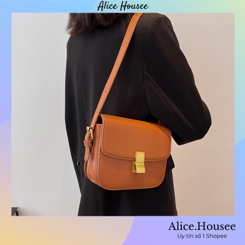 Túi xách da cao cấp mẫu mới dáng vuông cổ điển, túi đeo chéo đeo vai nữ thời trang có nắp khóa vuông- Alicehousee