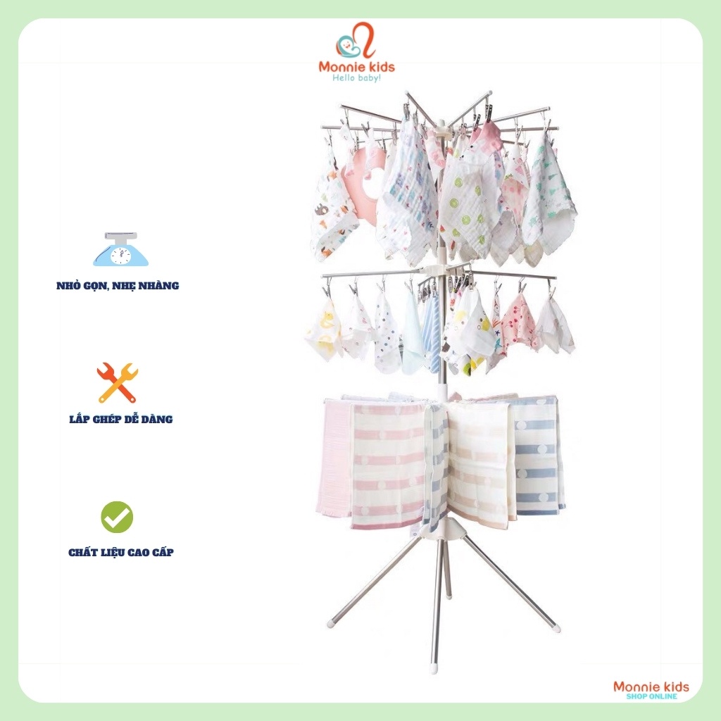 Cây phơi đồ đa năng INOX cho bé, cây treo quần áo cao cấp chống gỉ cho trẻ - Monnie Kids