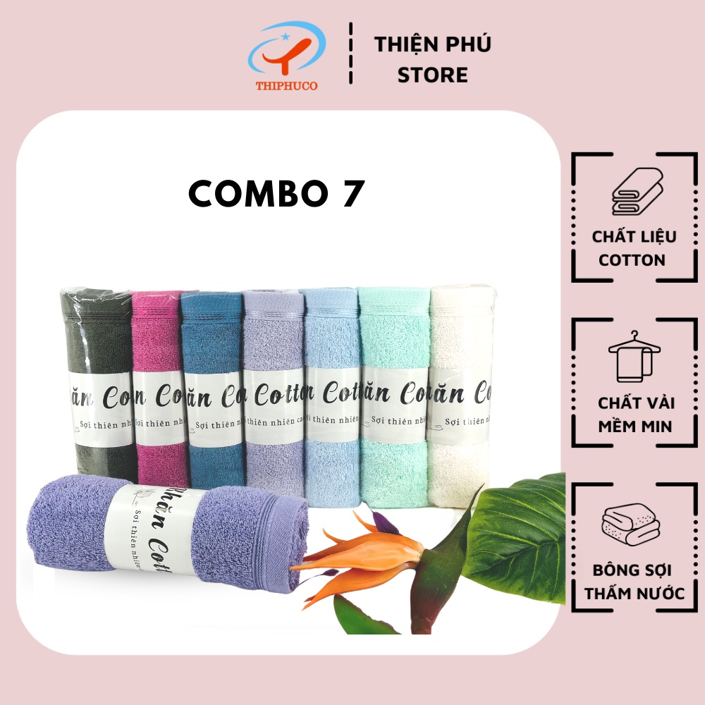 [COMBO 7 KHĂN MẶT] Khăn Mặt Cotton Cao Cấp Thiện Phú 34x80cm, Vải Y457 Bông Sợi Thấm Nước Tốt Sạch Mát