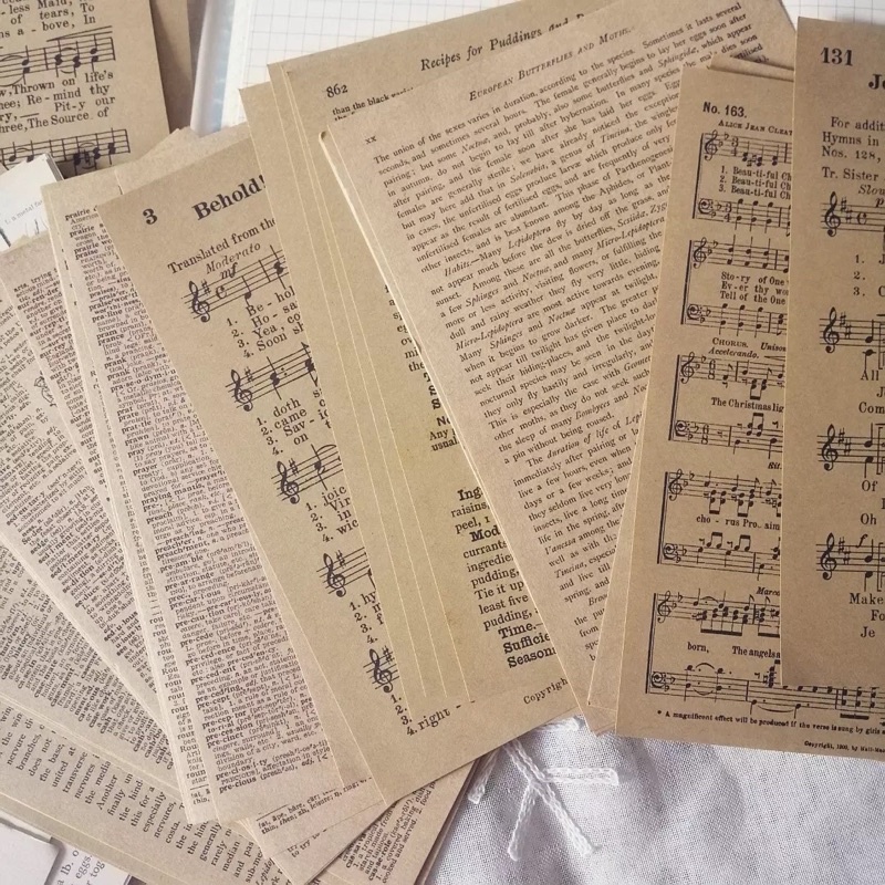 Set giấy nền trang trí vintage chủ đề văn bản xưa và bản phổ nhạc dùng cho bullet journal - ginandtonic