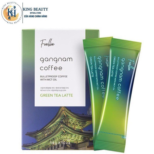 Hộp 10 Gói Cà Phê Giảm Cân Ngăn Ngừa Tích Mỡ HƯƠNG GREEN TEA LATTE Foellie Gangnam Coffee ( 14g x 10 gói )