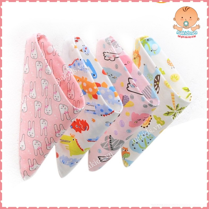 Khăn Yếm Tam Giác Cotton  FREESHIP  Yếm Dãi Quàng Cổ Có Cúc Bấm Cho Bé hàng xuất khẩu MS22