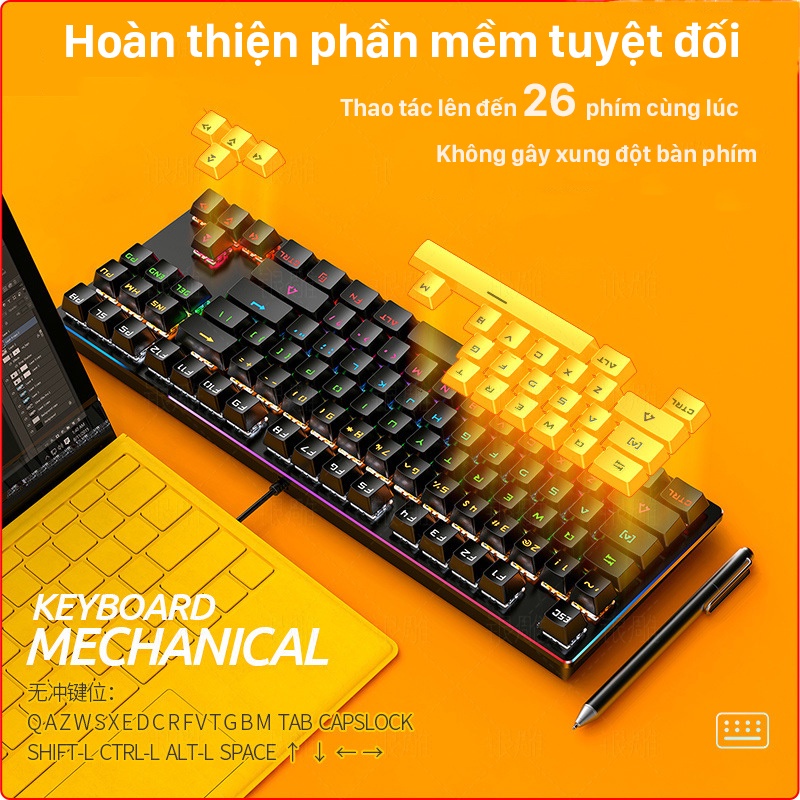 Bàn Phím Cơ Gaming K400 Chống Nước, Tích Hợp Đèn Led Đồi 10 Chế Độ Nháy