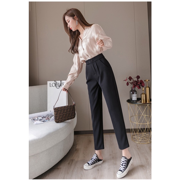 Quần tây nữ lưng cao công sở CHAT baggy đi học vải tuyết mưa Q068