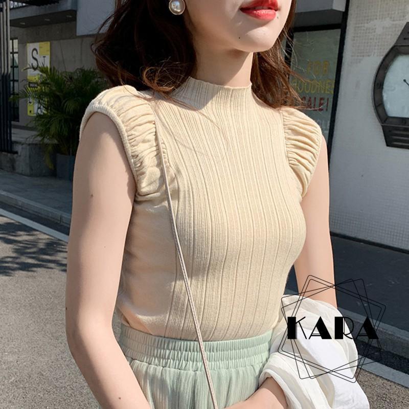 Áo Len Cổ Lọ Không Tay Màu Trơn Thời Trang Cho Nữ