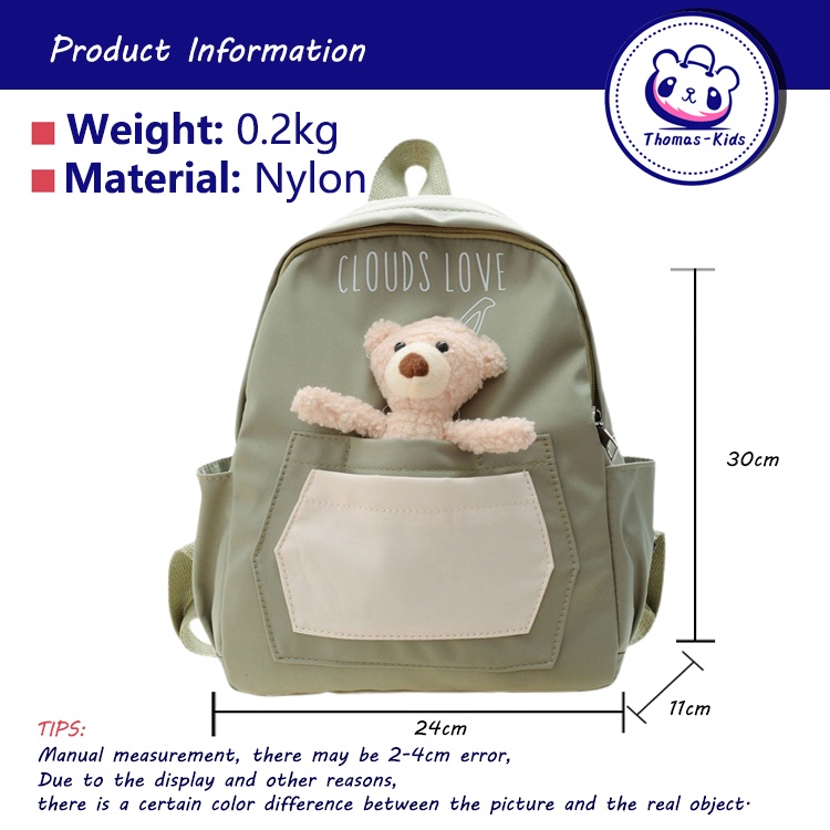 Ba Lô Đi Học Bằng Nylon Nhẹ In Họa Tiết Gấu Hoạt Hình Dễ Thương Cho Bé Mẫu Giáo