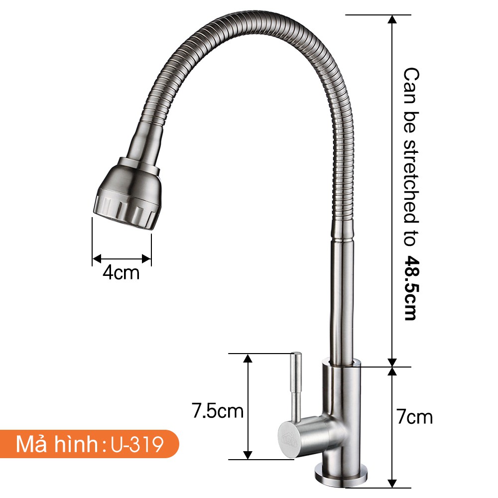 U-HOME Vòi nước nhà bếp Vòi rửa chén Inox SUS 304, Linh Hoạt Xoay 360 ° Vào Tườn U-319/U-404