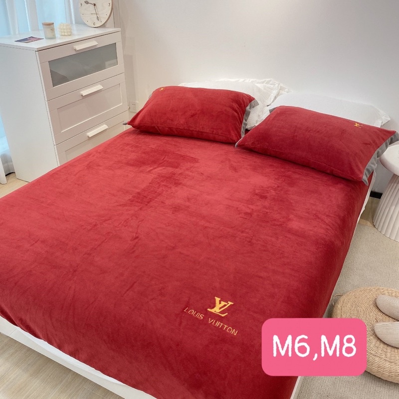 Bộ GA GỐI NỈ NHUNG ĐƠN SẮC THÊU LOGO - nhung mịn Cao cấp -> Được chọn màu