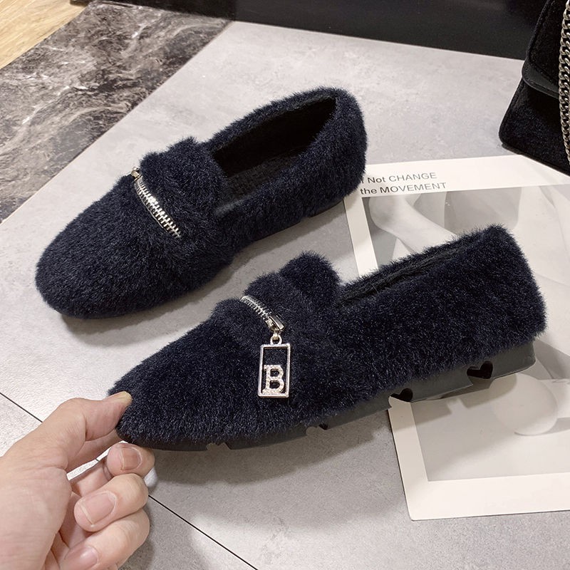 Giày Lười Phối Nhung Đính Đá Thời Trang 2019 Xinh Xắn Cho Nữ