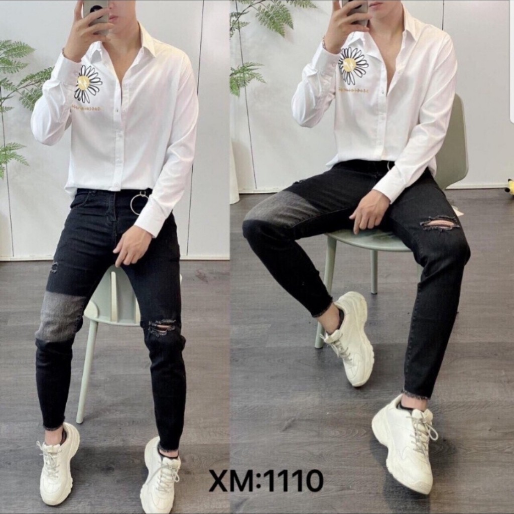 Quần Jean Nam Chất Bò VNXK AD1110TG Đen Phối Gối Cao Cấp Giá Gốc Tận Xưởng Mẫu Mới (44 - 70KG)