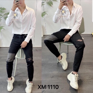 Quần jean nam tenji màu đen rách gối chất bò cao cấp co dãn 4 chiều cực đẹp, quần rin nam AD1110 Nhiều mẫu mới store 1