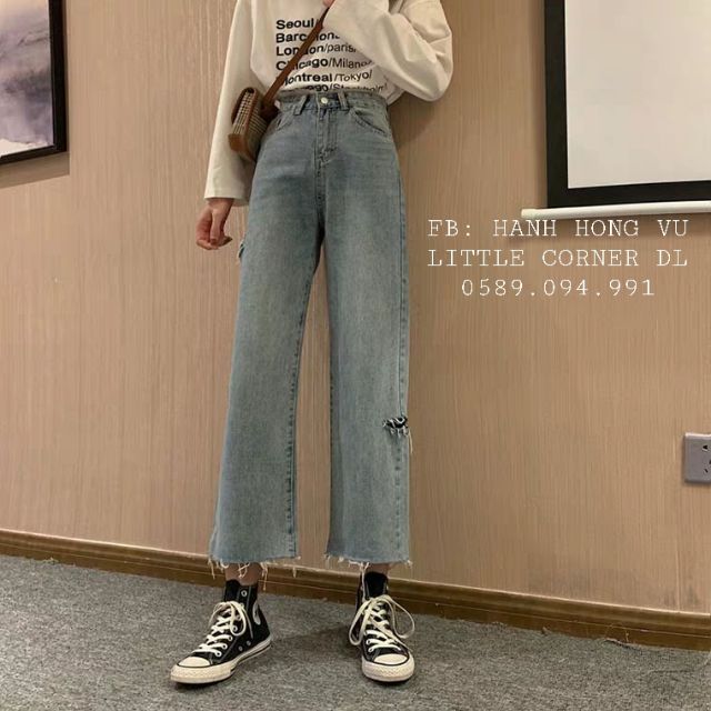 Quần lưng cao culottes rách sườn ống rộng form ulzzang kèm ảnh thật