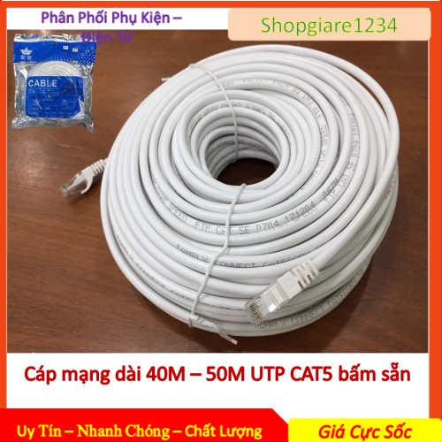 Cáp Mạng Bấm Sẵn 2 Đầu Cat5E dài 40m, 50m đúc sẵn 2 đầu CAT5E RJ45