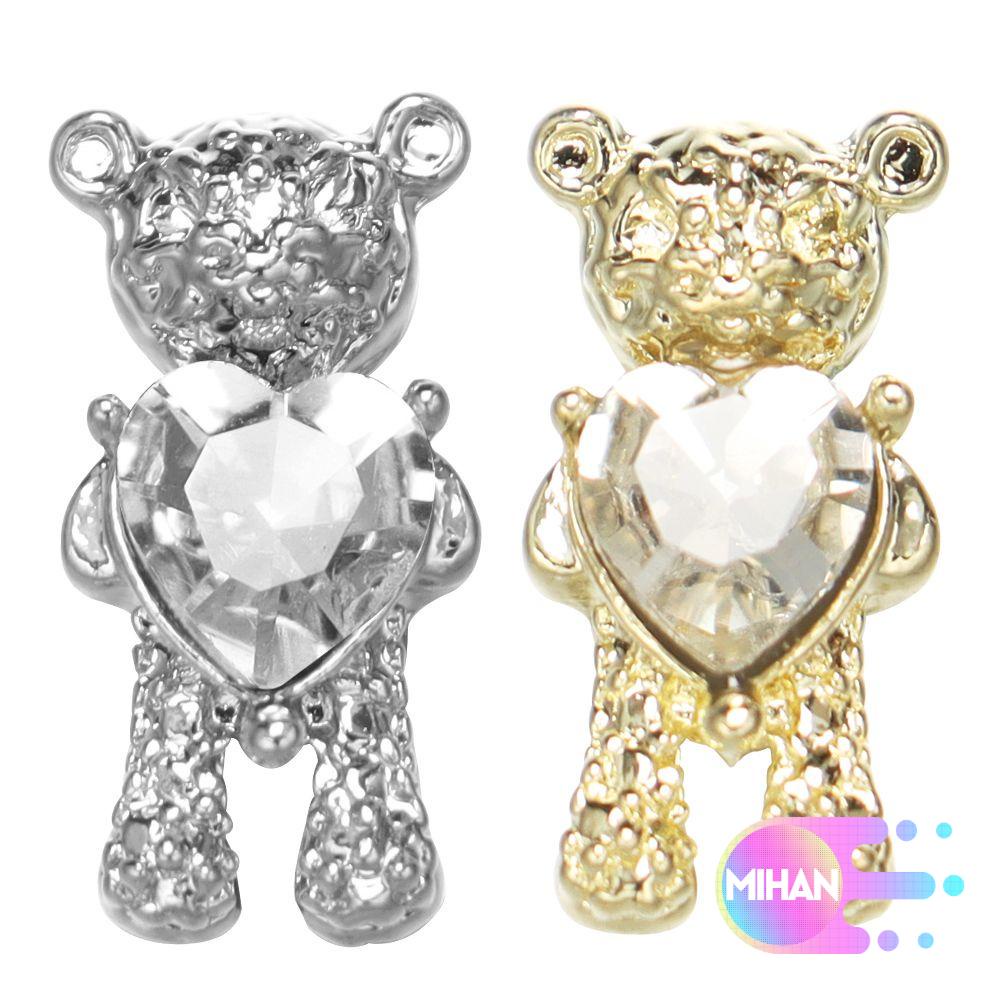 [Hàng mới về] Phụ kiện trang trí móng tay hình gấu 3D màu vàng/ bạc lấp lánh