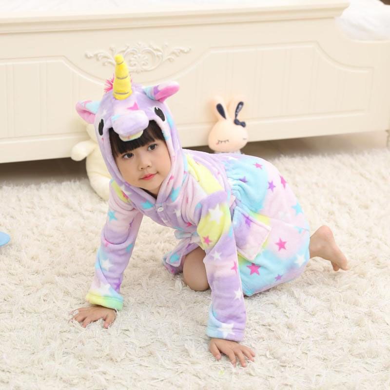 Unicorn Kids Bathrobe Girls Boys Hooded Pajamas Sleepwear Nightwear