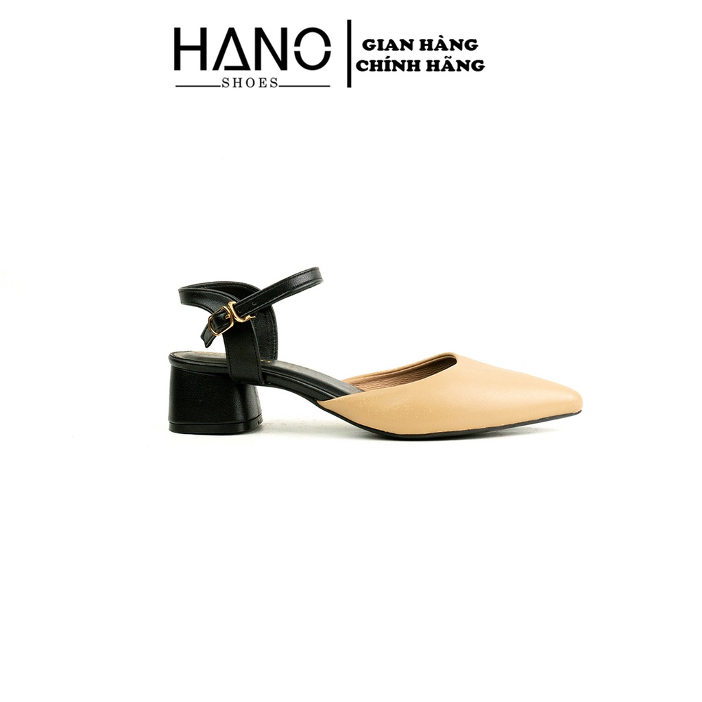 Sandal Cao gót Nữ 3p Đế vuông HANO Bít Mũi Da lì mềm Công sở Chuẩn Xịn VNXK hanoshoes