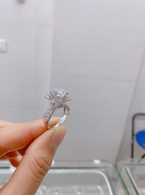 Nhẫn đá ổ cao đá nhân tạo bạc thật xi kim cao cấp