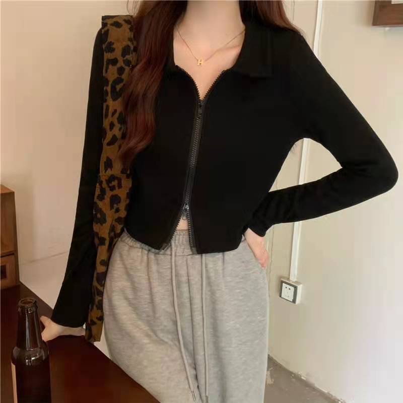 Áo khoác cardigan phối khoá kéo thời trang mùa thu phong cách Hàn Quốc