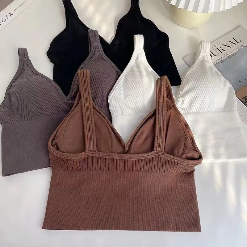 061822 Áo Lót Ống Đan Dây Lưng Cổ Chữ V Khoét Sâu Thoải Mái Gợi Cảm