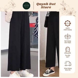 Quần ống suông cạp chun, quần ống rộng nữ màu đen ulzzang